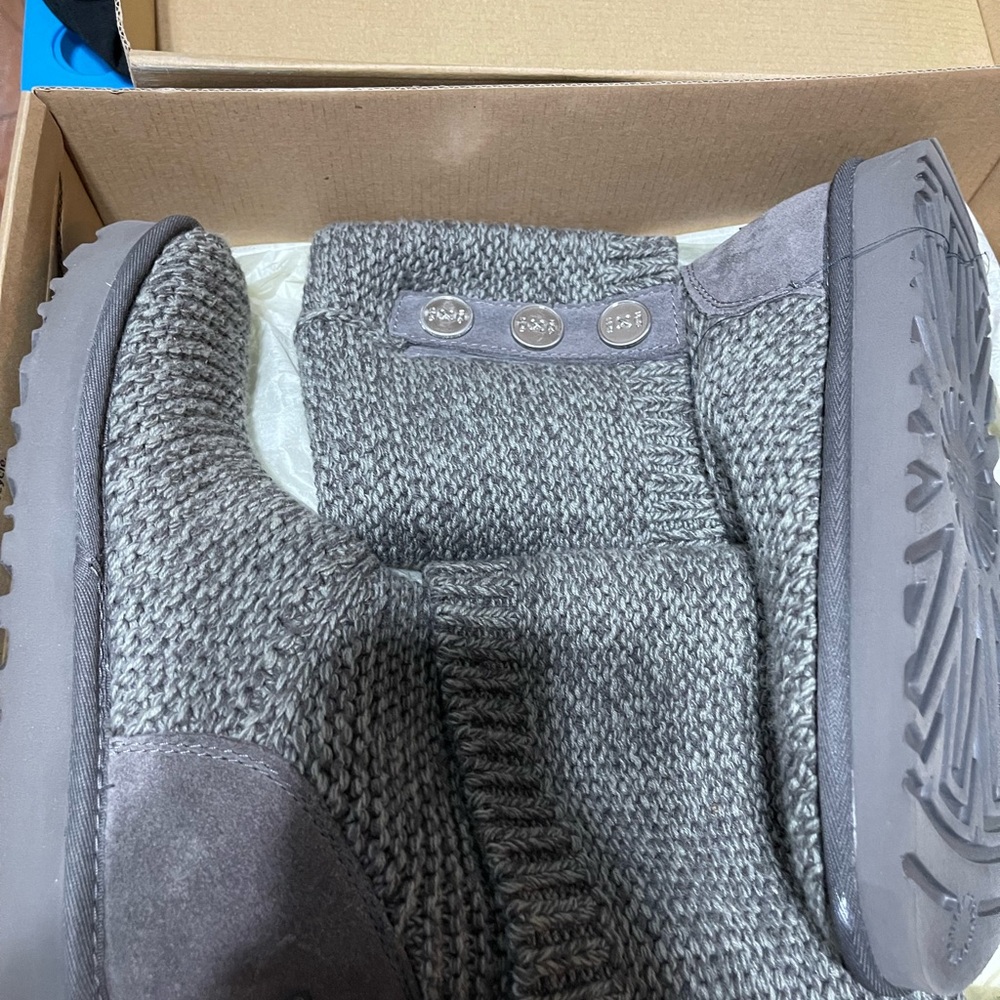 UGG Gray Boots with Cozy Knit Upper and Casual Slouchy Design